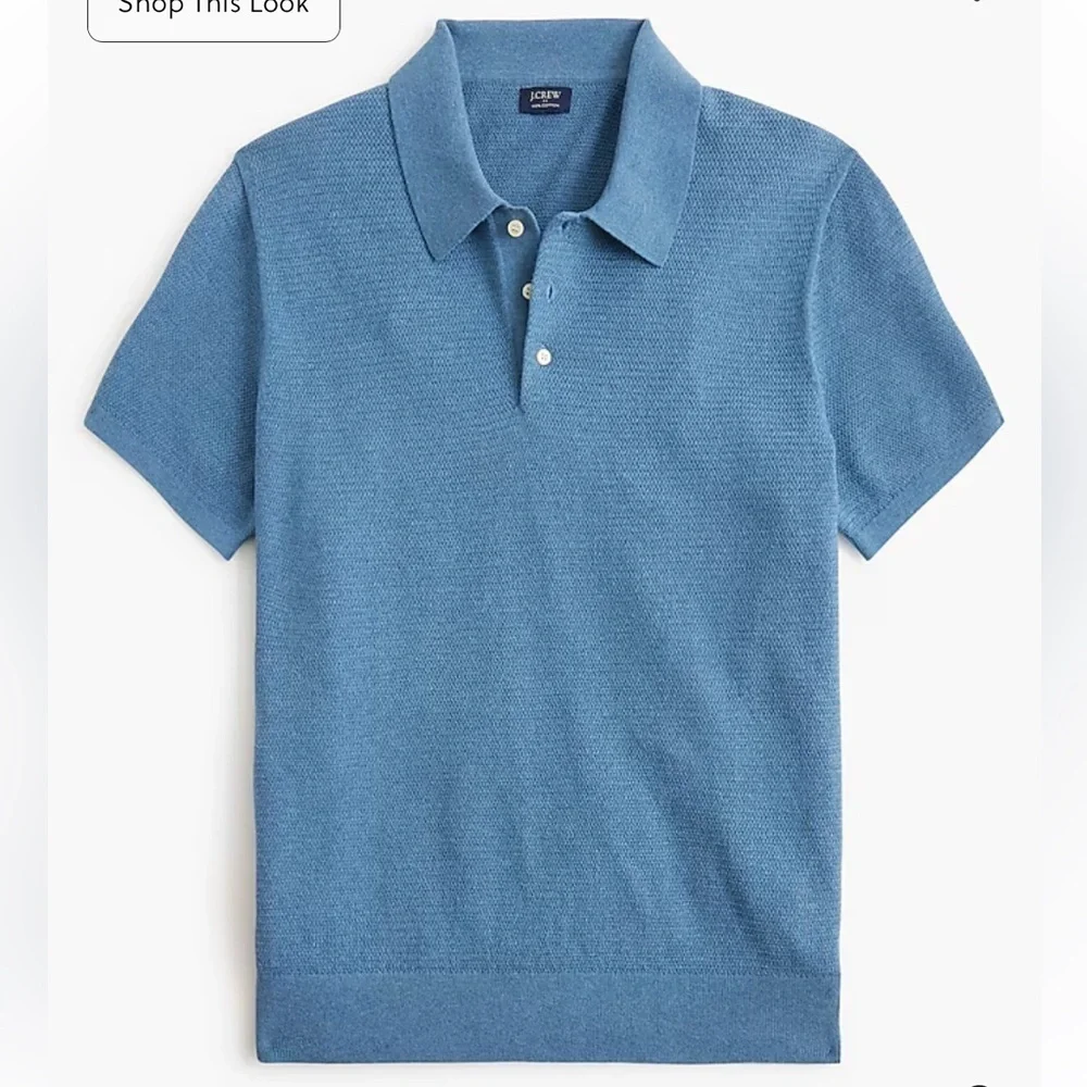 J crew Basketweave cotton sweater-polo heather seashore blue